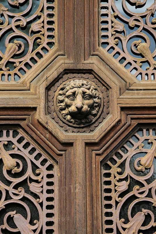 Dotternhausen Castle, Cotta's Castle, Dotternhausen Castle, historical building, aristocratic residence, architecture, detail, ornate wooden door, entrance front door, lion's head, Dotternhausen, Zollernalbkreis, Baden-Württemberg, Germany