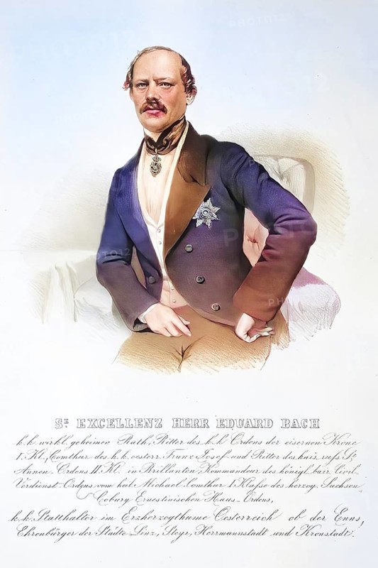 Eduard Freiherr von Bach (born 21 December 1814 in Loosdorf, died 8 February 1884 in Vienna) was an Austrian politician and civil servant, Historical, digitally restored reproduction from a 19th century original, Record date not stated