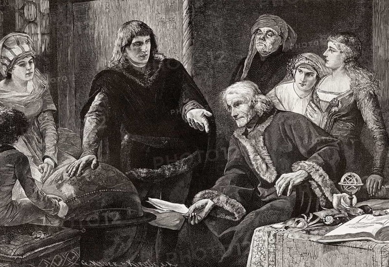Martin von Behaim, German astronomer, showing his globe, Nuremberg, 1492