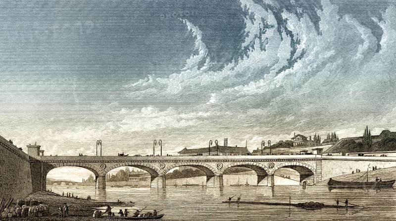 Pont d'Iéna, Paris, antique steel engraved print, 1831