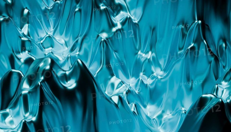 This striking 3D illustration depicts an abstract blue liquid texture with flowing, ripple-like patterns, perfect for backgrounds or creative projects
