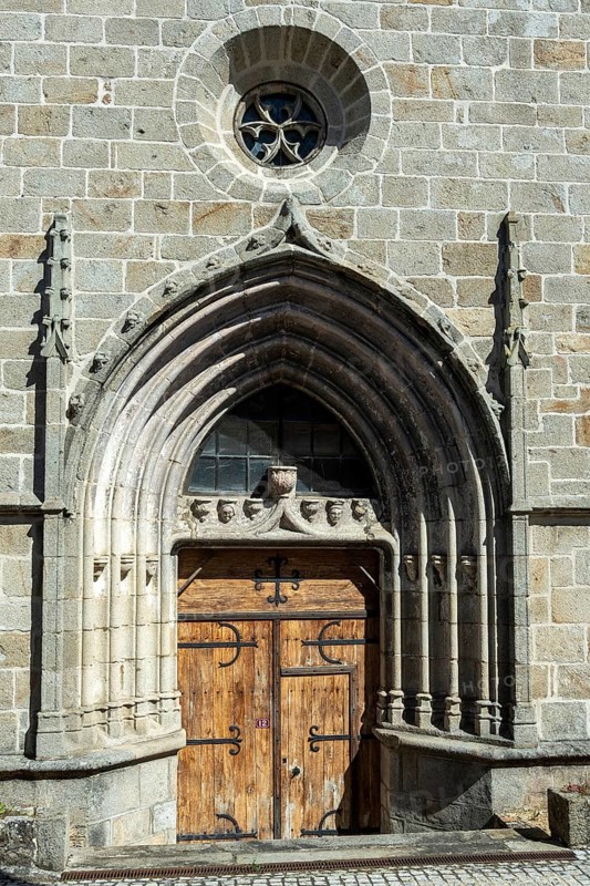 La Chapelle sur Agnon. Portal of church Saint Blaise. Natural regional park of Livradois Forez. Puy de Dome. Auvergne Rhone Alpes. France