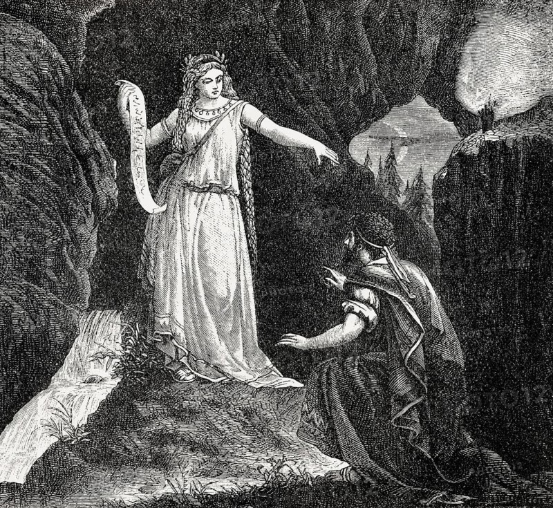The Nymph Egeria instructing Numa Pompilius, 753–673 BC, the legendary second king of Rome