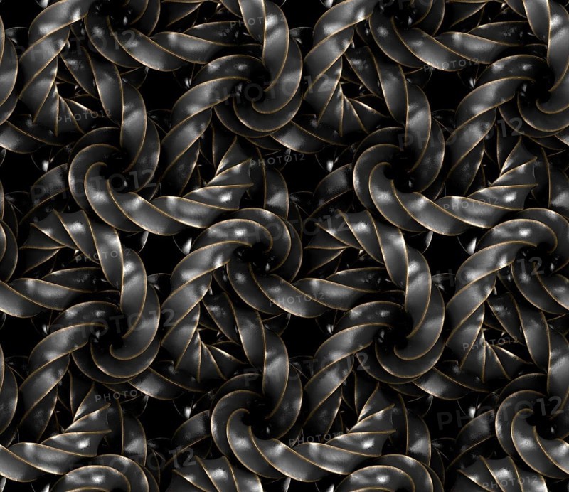 An intriguing seamless 3D geometric pattern that showcases an array of interlocking 4D rings in black shapes. This design offers a modern and luxurious visual experience