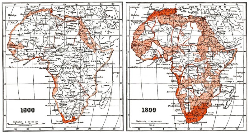 Map of Africa according to the state of research at the beginning and end of the 19th century