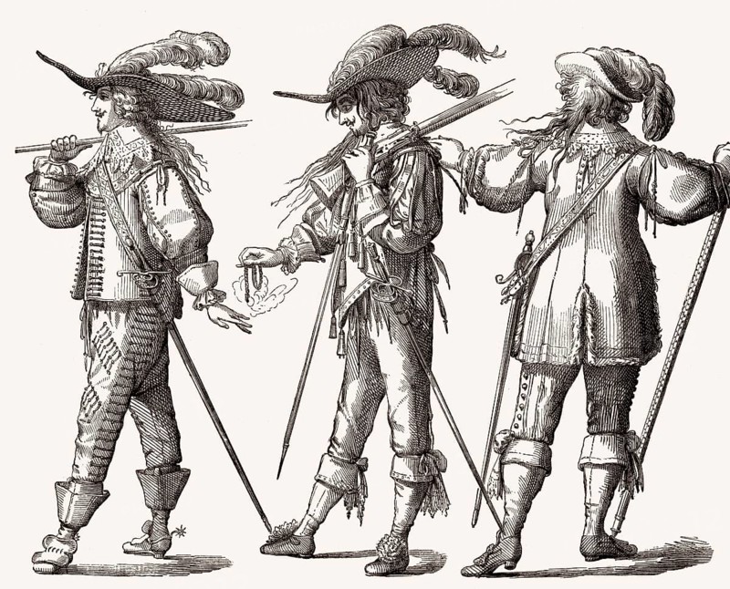 Französische Musketiere, 1635, französischer Offizier mit einer Hongreline, 1643