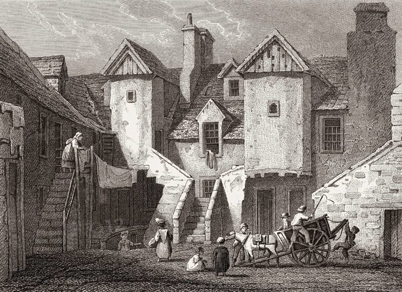 White Horse Close or Whitehorse Close, Old Town of Edinburgh, Scotland, 17th century, Views in Edinburgh by J. & H. S. Storer