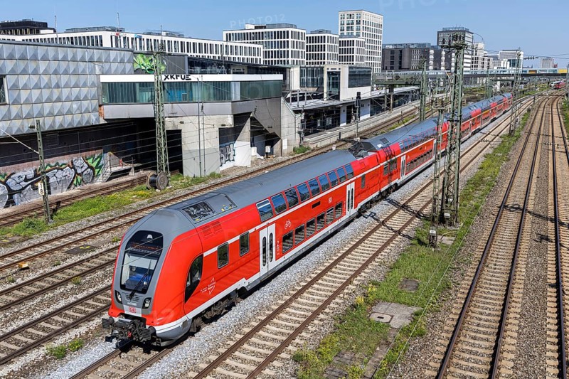 Regionalbahn double-decker coach train operated by Deutsche Bahn DB Regio of the type Bombardier Twindexx Vario in Munich, Germany