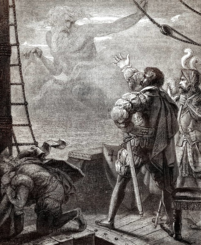Adamastor, eine mythologische Figur des portugiesischen Dichters Luís de Camäes in seinem epischen Gedicht Die Lusiaden, 16.