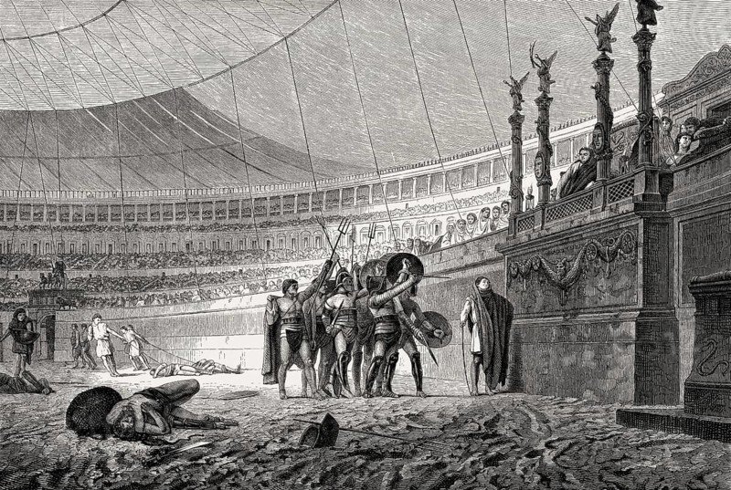Gladiatorial Fights at the Colosseum, ancient Amphitheatre, Rome, Italy