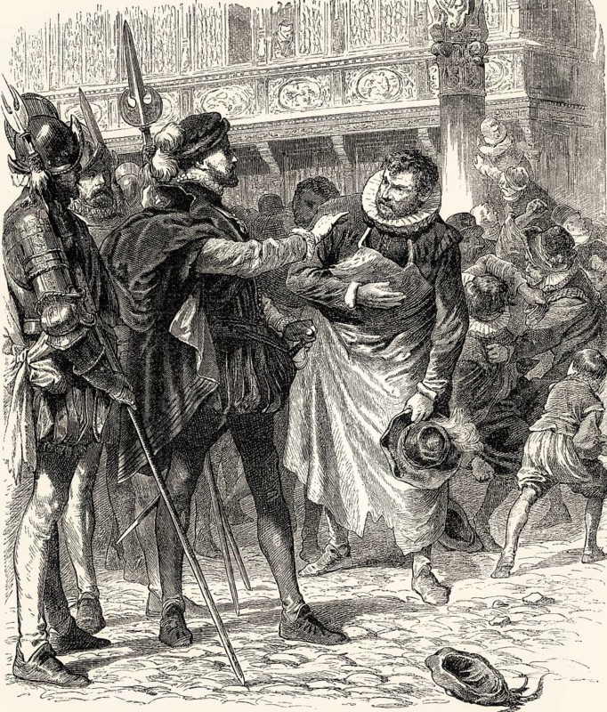 ACT II, SCENE I., Square in Brussels, Jetter, Vansen, Soest, Carpenter, scene from EGMONT by Johann Wolfgang von Goethe