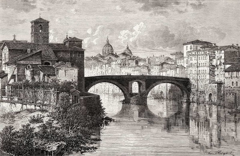 The Basilica of St. Bartholomew, Tiber Island, Rome, Italy, 19th Century