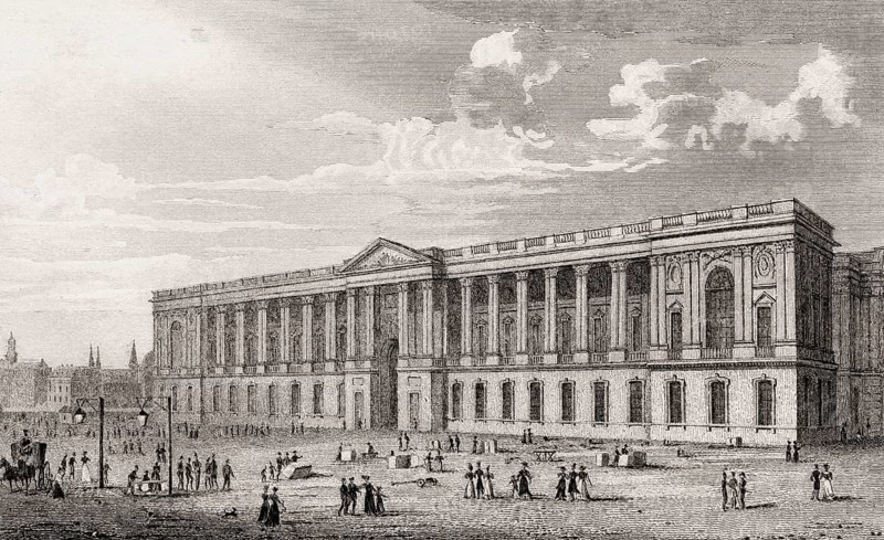 The Louvre Museum, Paris, antique steel engraved print, 1831
