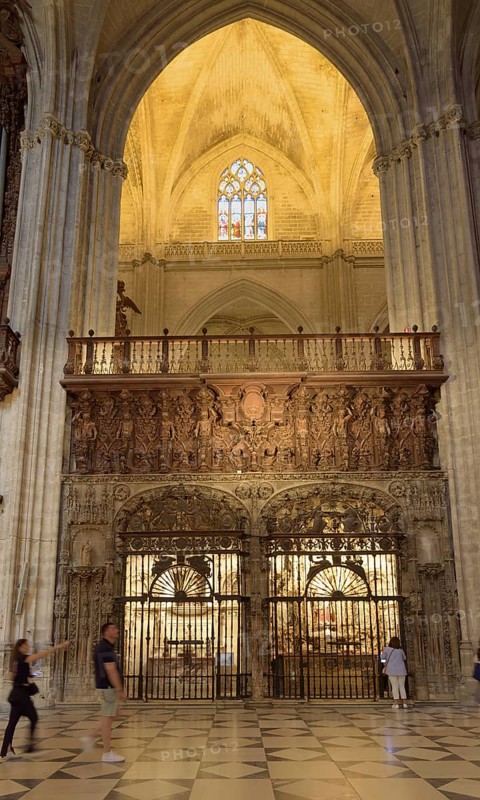 Interior cathedral view with impressive high vaults and ornate details, Seville, Andalusia, Spain