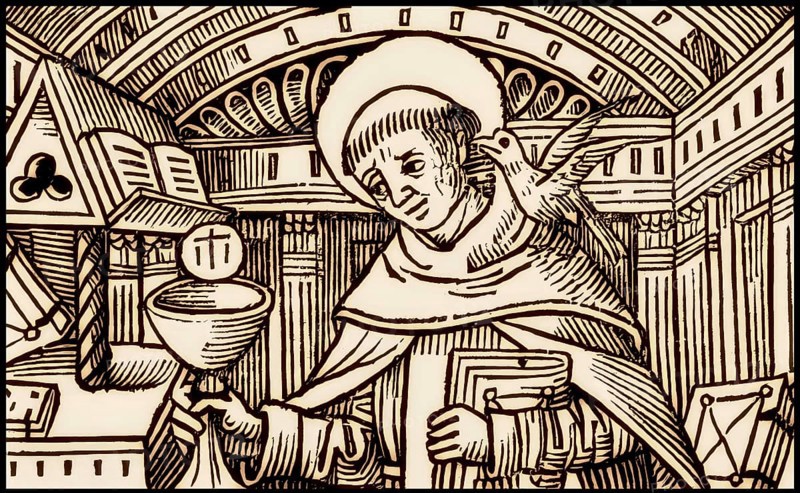 Frontispiece to his book Super libros de generatione et corruptione, Thomas Aquinas, Thomas von Aquin, Tommaso d'Aquino, c.?1225 – 1274, Italian Dominican friar and priest, philosopher, theologian, and a jurist in the tradition of scholasticism, digitally edited