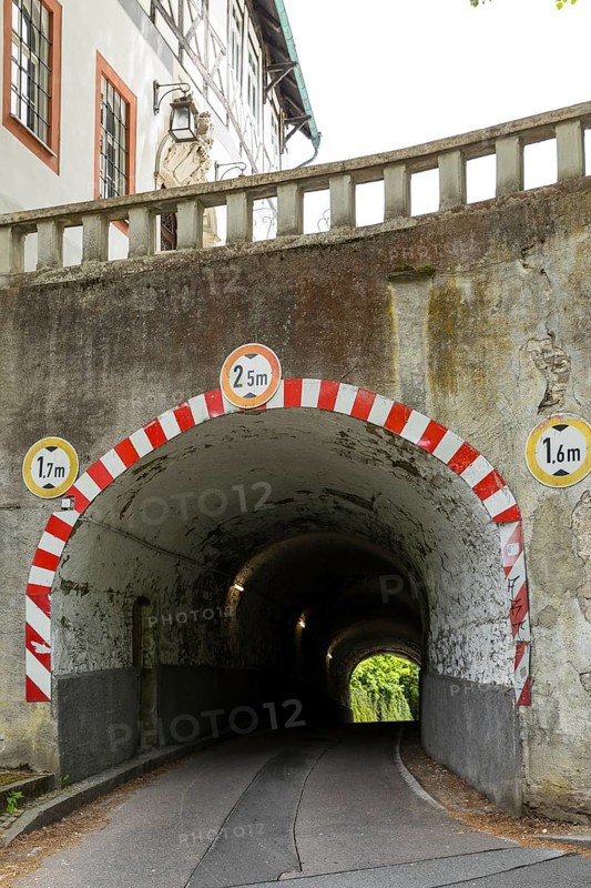 Rauenstein Castle, west side with tunnel, Pockau-Lengefeld, Erzgebirge, Saxony, Germany