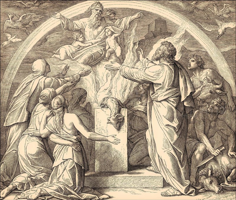 Noah's Altar and God's Promise, Noahic covenant, Old Testament, by Julius Schnorr von Carolsfeld, 1860