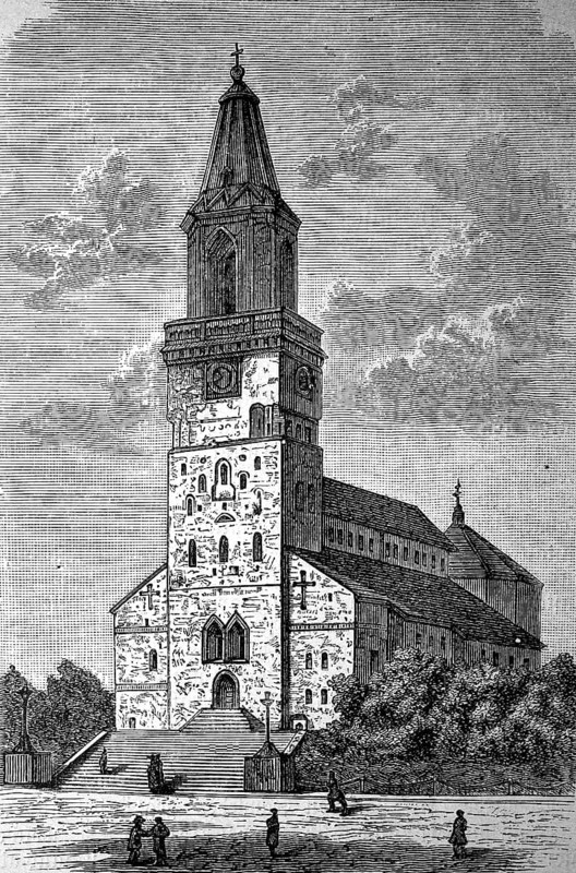 Turku Cathedral, formerly Abo, in Finland, in 1870, Historical, digital reproduction of an original from the 19th century
