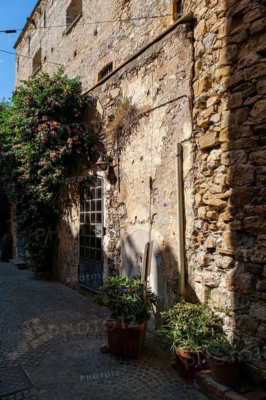 Rear view of the castle and town museum in the medieval old town centre of Cervo, province of Imperia, Liguria, Italy