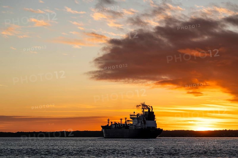 Tanker Yara Kara with home port Oslo, Norway at sunset, archipelago, southwest coast, Finland