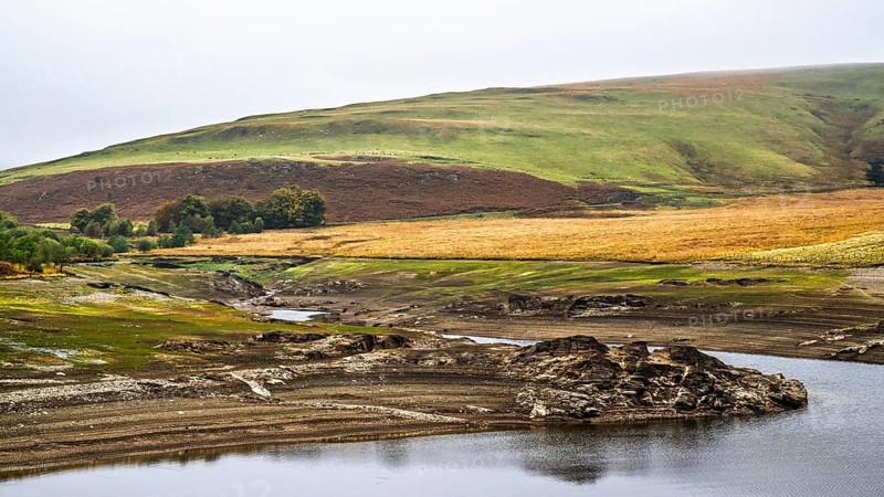 Autumn colors over Elan Valley Reservoir, Rhayader, Powys, Wales, UK
