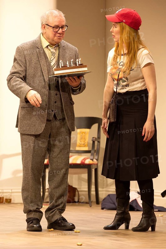 Joachim Krol (Wolfgang), Christin Nichols (Helena), Sophia oder das Emde der Humanisten, German premiere, photo rehearsal on 11.03.2026 at the Renaissance Theatre, Berlin, premiere on 15.03.2026