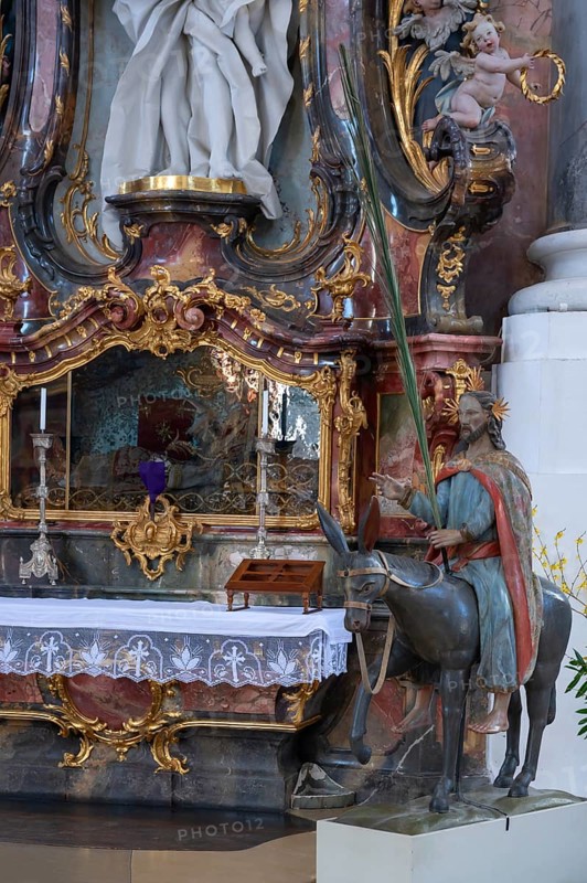 Palmesel in the Basilica of St Alexander and St Theodor, Sebastian-Kneipp-Straße 1, Ottobeuren, Unterallgäu, Bavaria, Germany