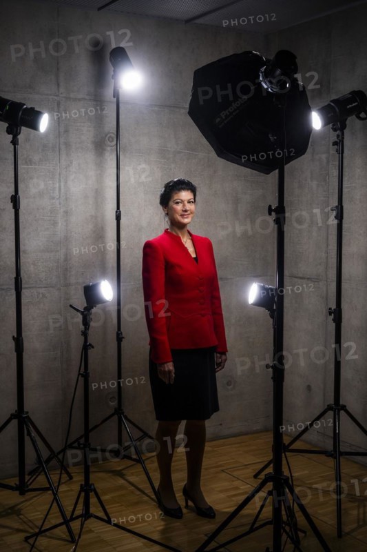Sahra Wagenknecht is a member of the German Bundestag and founder of the BSW party, pictured here in front of her office in the German Bundestag in Berlin, 10 April 2024