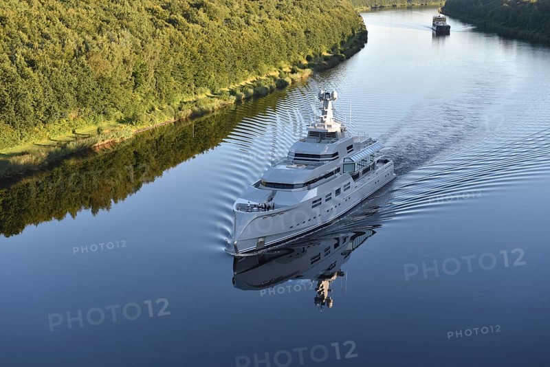 Superyacht, mega yacht NORN sails in the Kiel Canal, NOK, Kiel Canal, Kiel Canal, Schleswig-Holstein, Germany