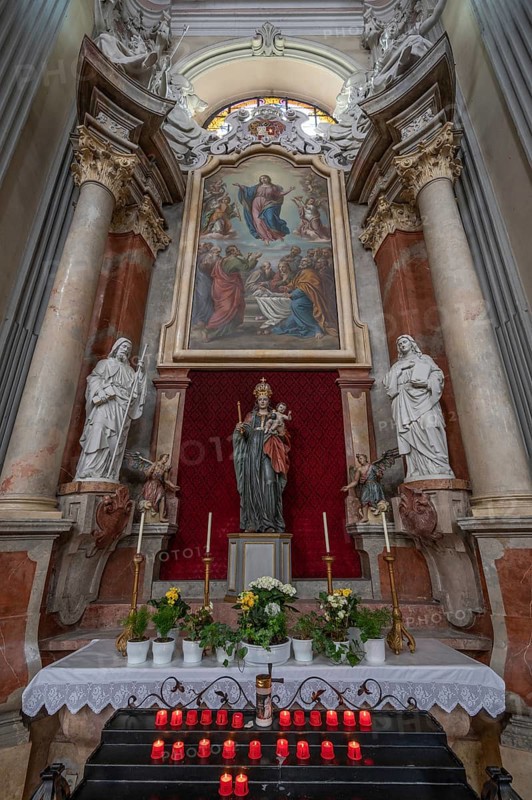 Marian altar of the parish church, founded in 1307, baroqueised in the 18th century, Schärding, Lower Austria, Austria