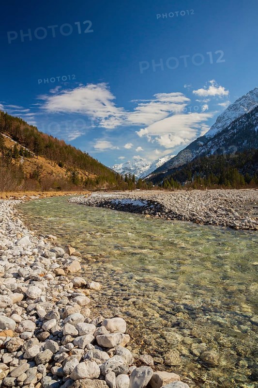 Isar valley nature conservancy area. The wild Isar river flows through its gravel bed