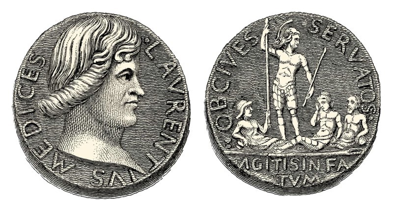 Medal on the conspiracy of the Pazzi, portrait of Lorenzo I de Medici, or Lorenzo the Magnificent, 1449, 1492
