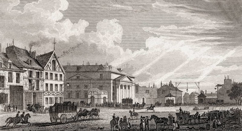 La barrière Saint-Denis, antique steel engraved print, 1831