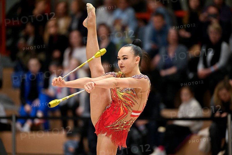 Maya Nickonchuck AUT with handheld club rhythmic gymnastics, RSG Turnen Schmiden International 2026, Fellbach, Baden-Württemberg, Germany