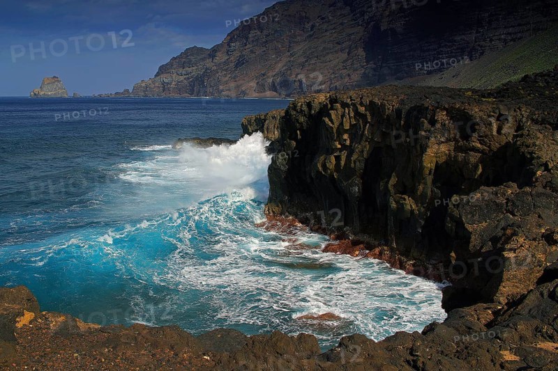 Canary Islands, El Hierro, Cliff, Atlantic Ocean, Hotel in Punta Grande, El Hierro, Canary Islands, Spain