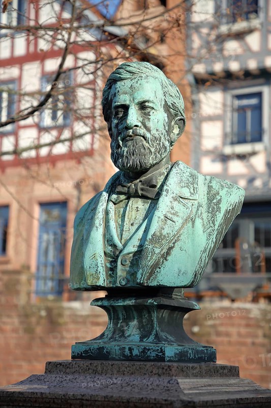 Philipp Reis Monument, Bust, Figure, Statue, Untermarkt, Gelnhausen, Hesse, Germany