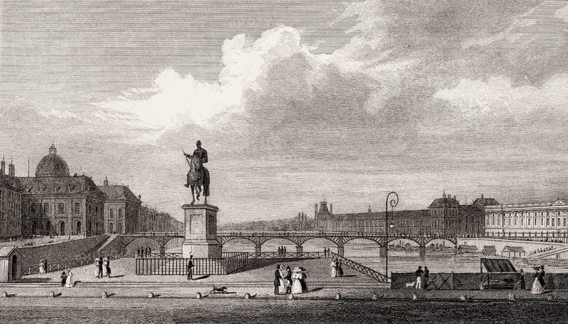 Pont Neuf, Paris, antique steel engraved print, 1831
