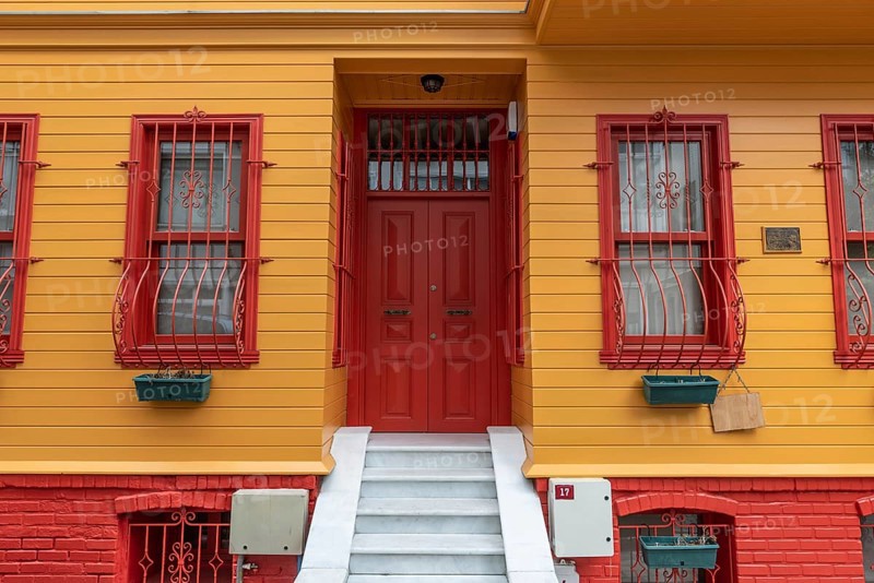 Istanbul, Turkey. September 21st 2021 Beautiful colourful architecture in the trendy neighbourhood of Kuzguncuk on the Asian side of the Bosporus, Istanbul, Turkey
