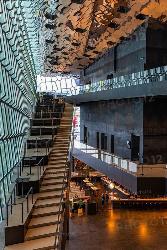 Harpa Concert Hall and Congress Centre, interior view, artistic modern architecture, Reykjavik, Reykjanes Peninsula, Sudurnes, Iceland