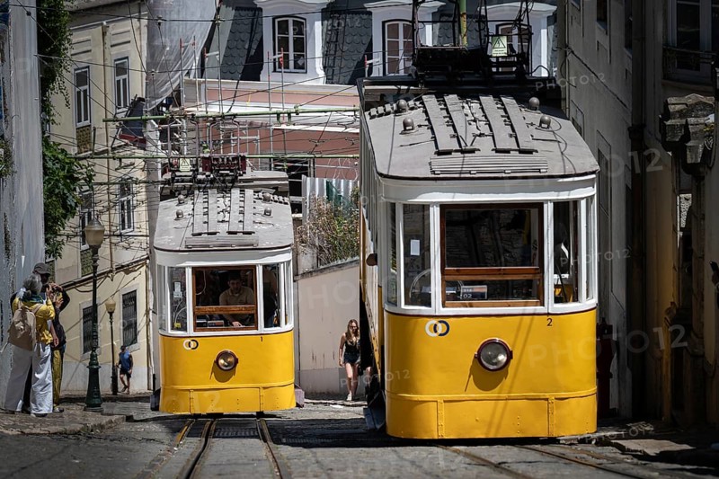 LISBON, PORTUGAL - MAY 19, 2025: Famous Elevador da Gloria at the street of Lisbon