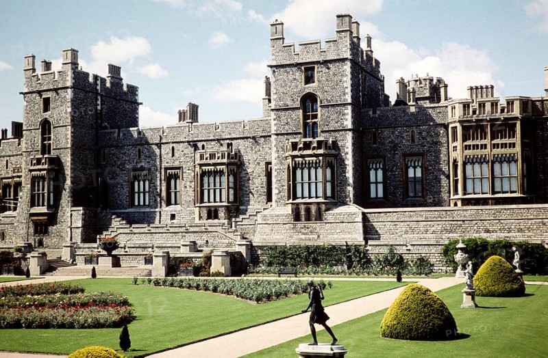 Gardens and historic buildings of Windsor Castle, Berkshire, England, UK, September 1959
