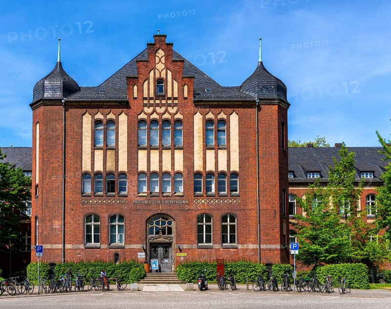 Historic brick building on the grounds of the Charité Campus Mitte, Berlin, Germany