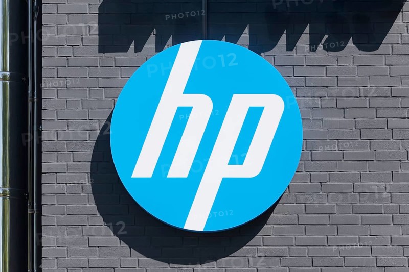 HP Inc, Hewlett-Packard Company, logo on building, American PC and printer manufacturer, Ratingen, North Rhine-Westphalia, Germany