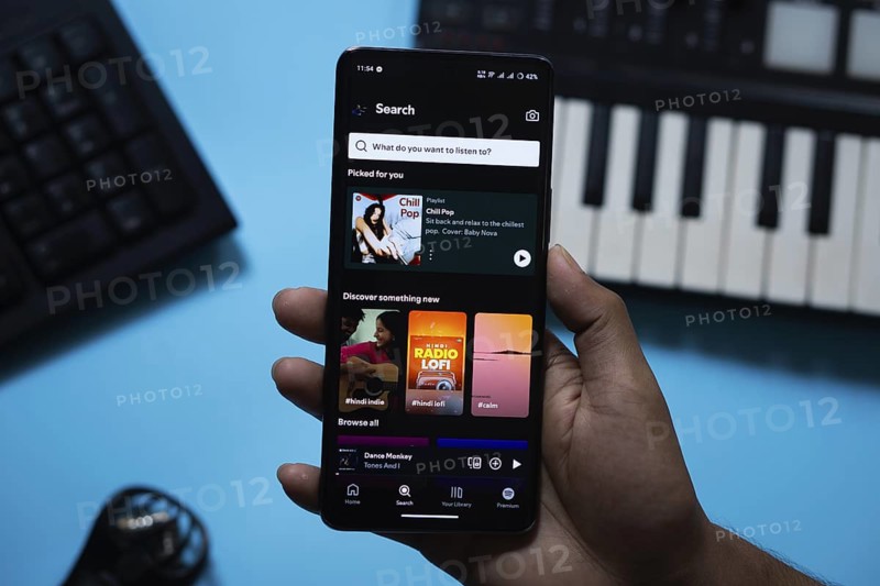 Dhaka, Bangladesh- 03 June 2025: Homepage of spotify is seen on a smartphone