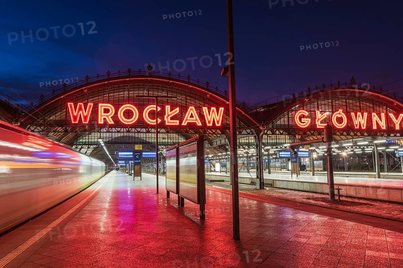 WROCLAW, POLAND - NOVEMBER 16, 2019: Train and platforms Wroclaw Glowny - main railway station in Wroclaw
