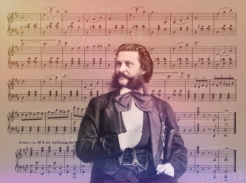 Johann Baptist Strauss II, 1825 – 1899, Austrian composer and violinist, 1879, digitally edited, notesheet from „The Blue Danube“