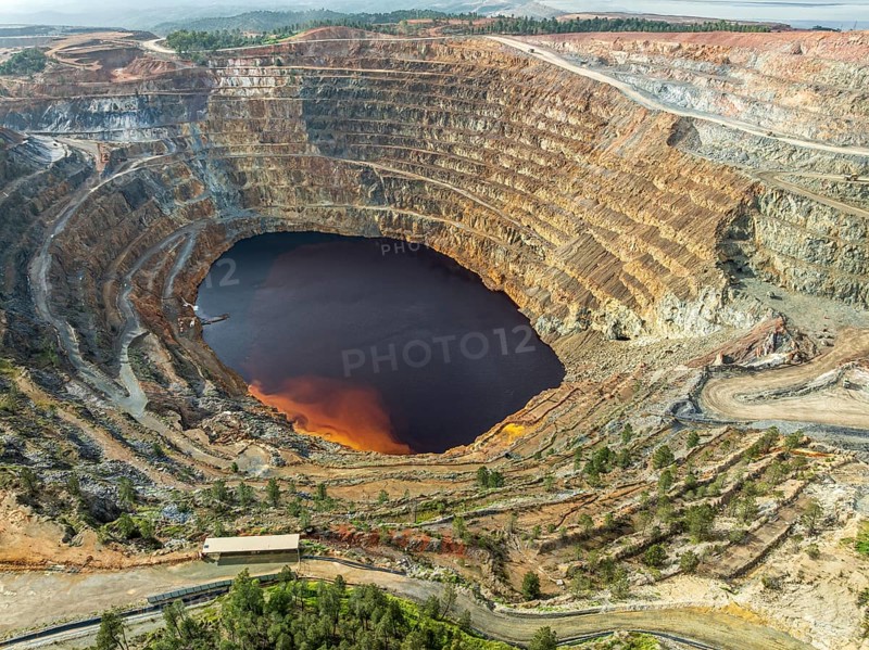 Aerial view of Corta Atalaya open pit mine, copper mine, Rio Tinto, Minas de Rio Tinto, Andalusia, Spain