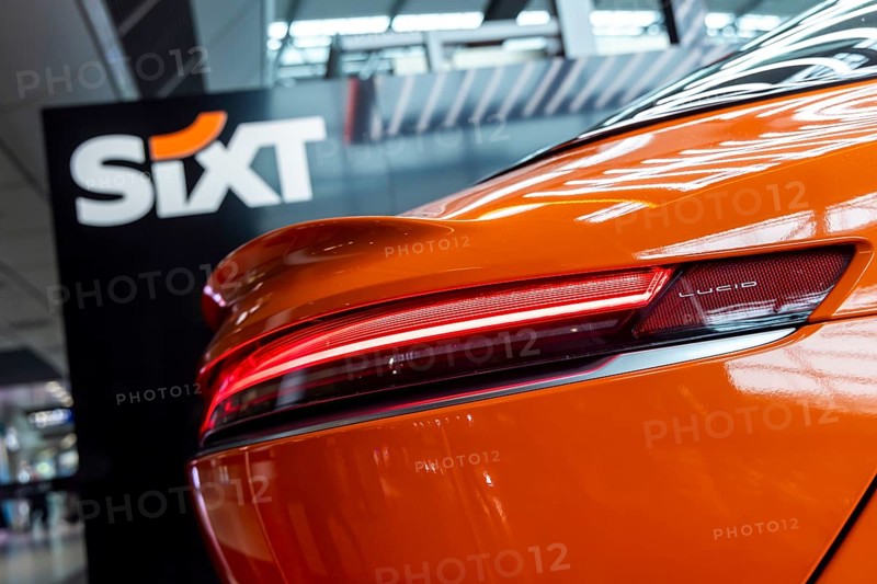 Düsseldorf Airport. Presentation by car hire company SIXT of the Chinese electric vehicle Lucid Air with up to 831 hp. Düsseldorf, North Rhine-Westphalia, Germany