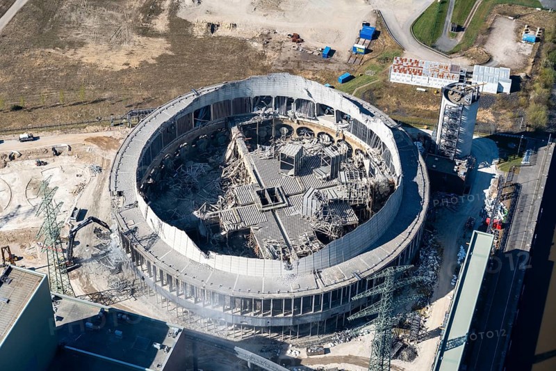 Aerial view, power station, Moorburg, cooling tower, demolition, coal-fired power station, Süderelbe, Hamburg, Germany