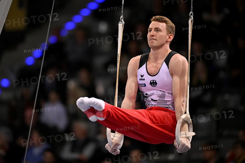 Nils Dunkel GER rings action gymnastics, EnBW DTB-Pokal, Porsche-Arena, Stuttgart, Baden-Württemberg, Germany